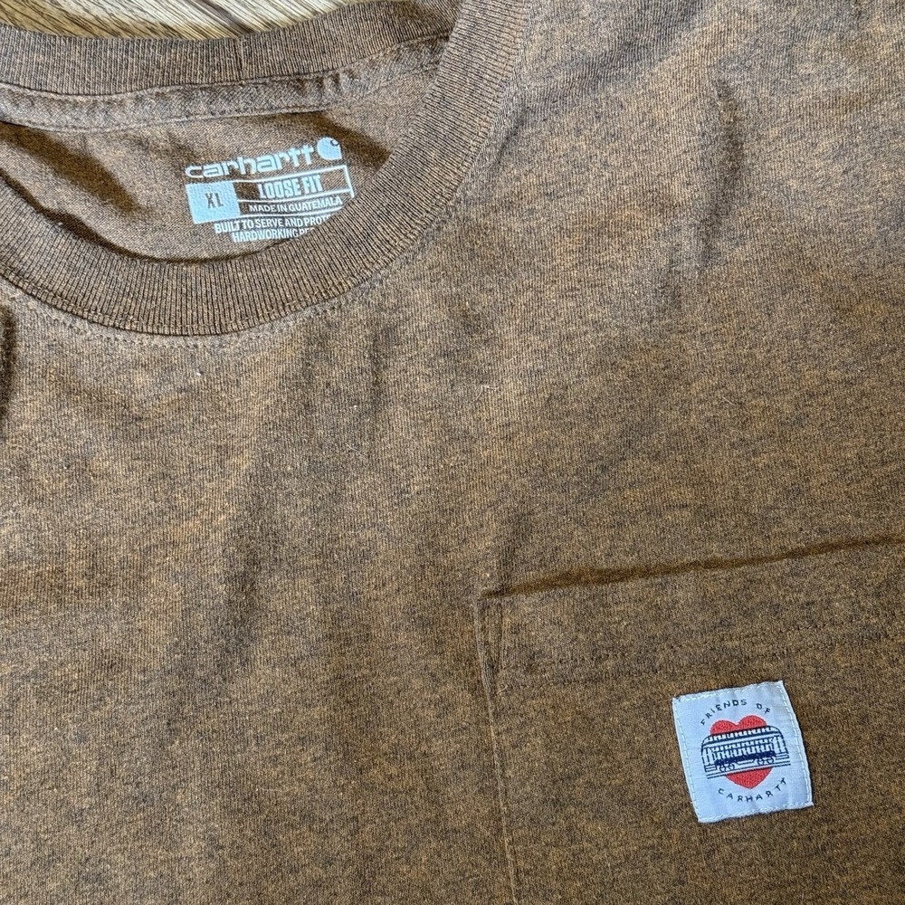 Friends Of Carhartt Shirt Men XLarge Brown Pocket Tee Loose Baggy Fit Distressed - Picture 4 of 4